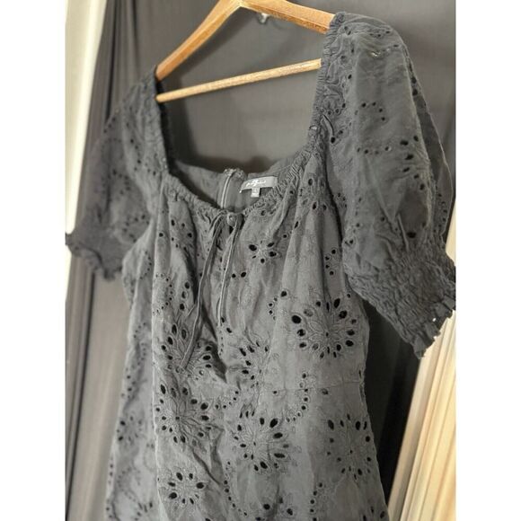 7 For All Mankind Wench Black Eyelet Lace Puff Sleeve Babydoll Dress Milkmaid L - Picture 4 of 7